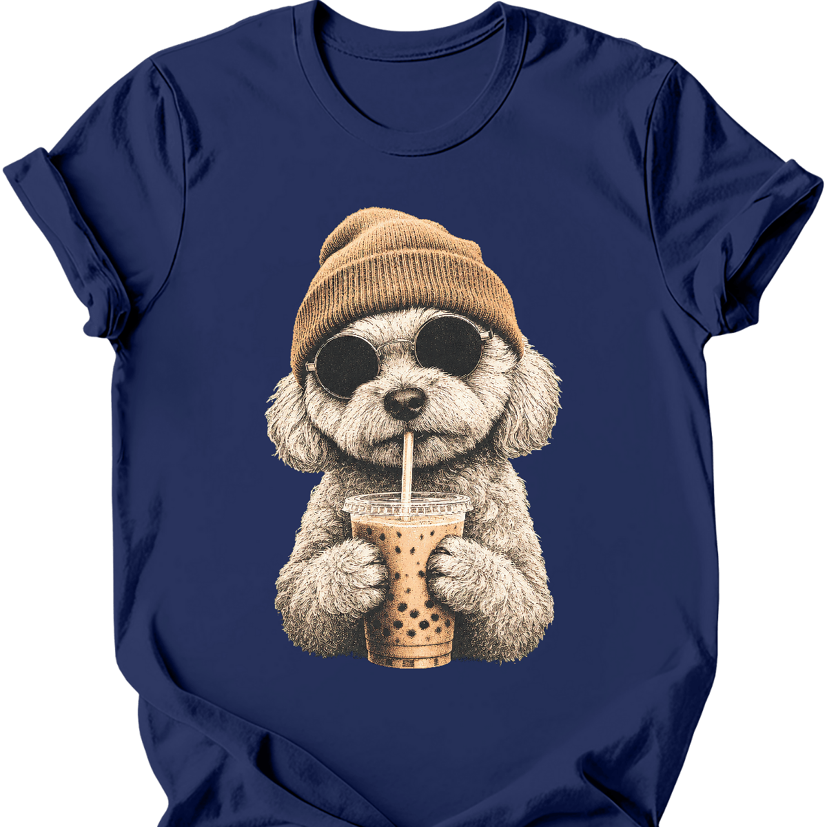 maltipoo hipster dog tee navy