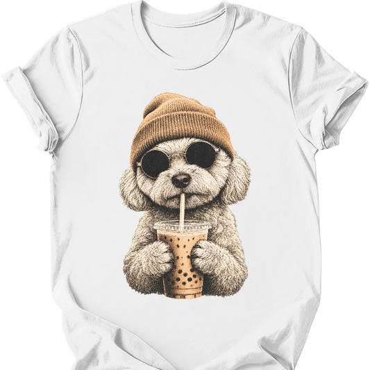 maltipoo hipster dog tee white