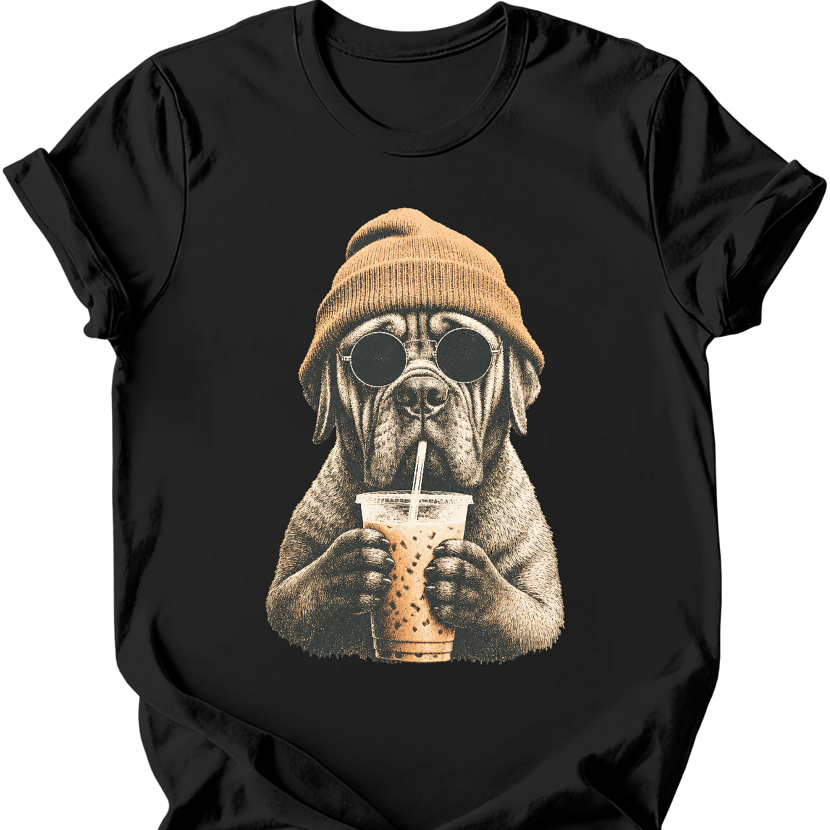 mastiff hipster dog tee black