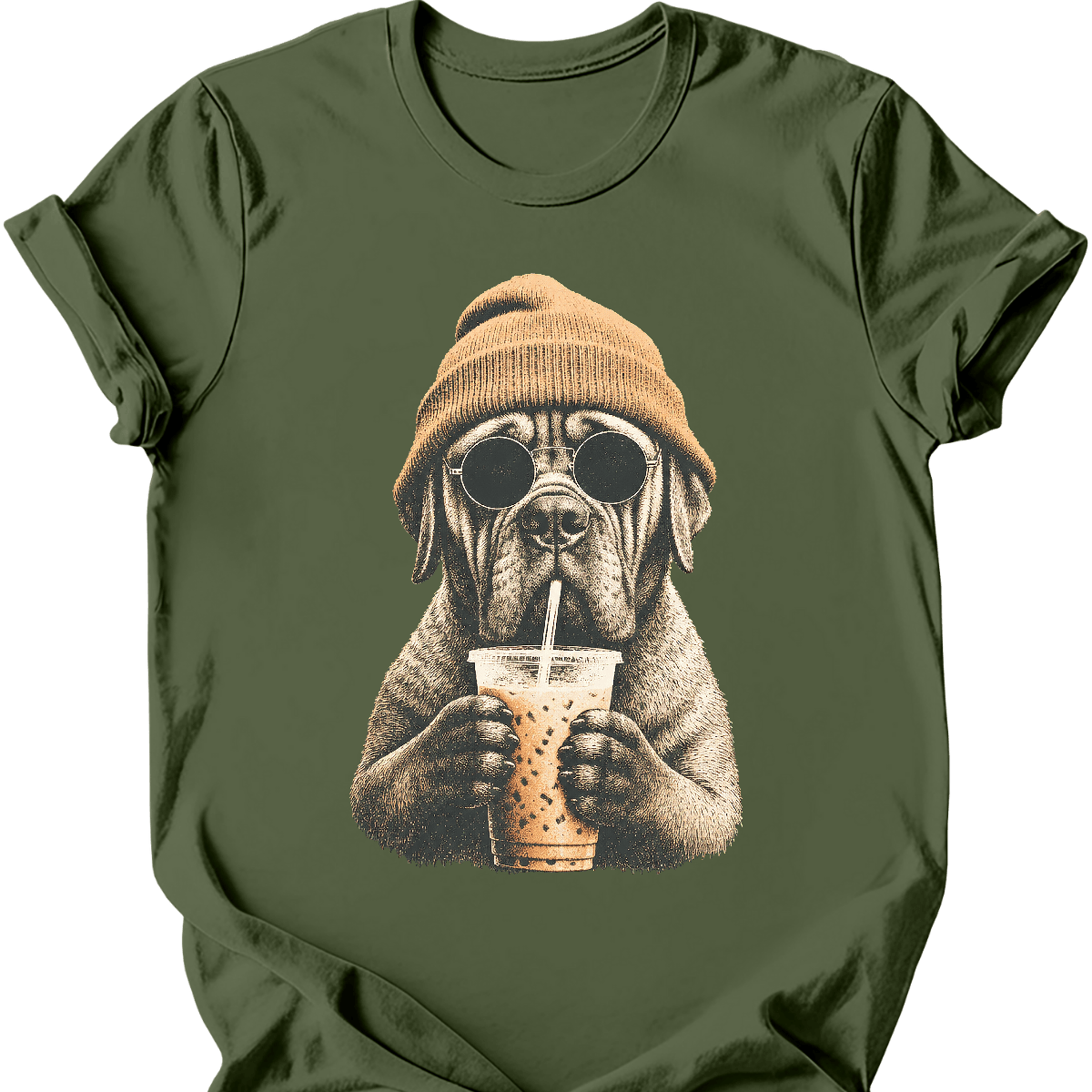 mastiff hipster dog tee military green