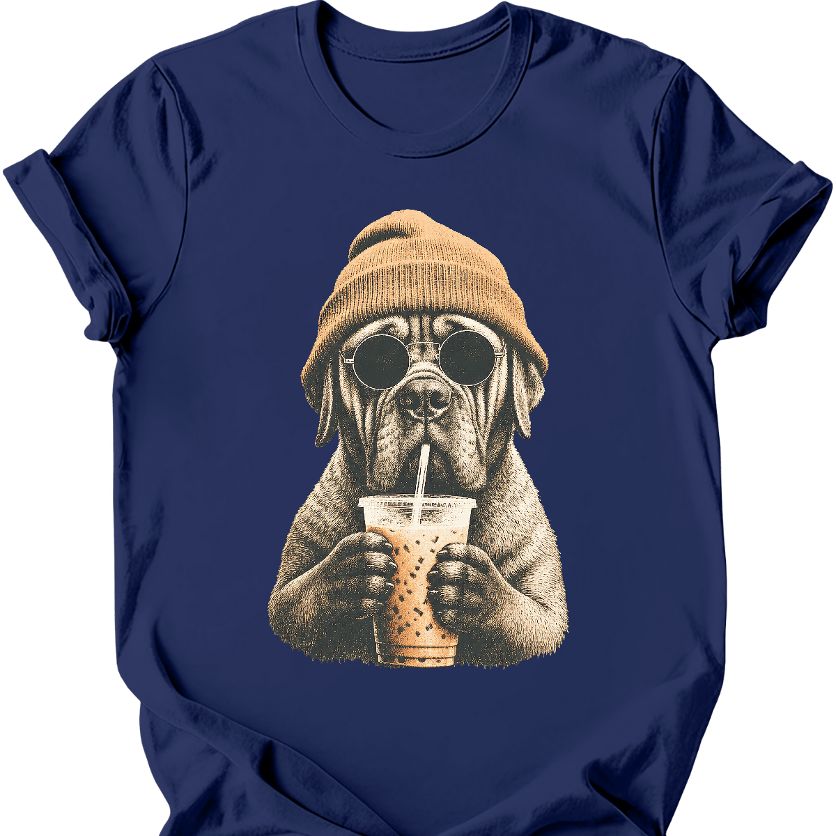 mastiff hipster dog tee navy