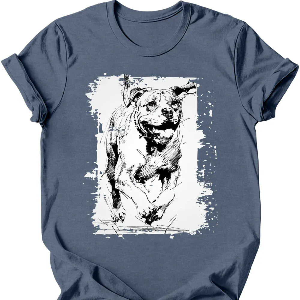 Mastiff running dog tee heather indigo