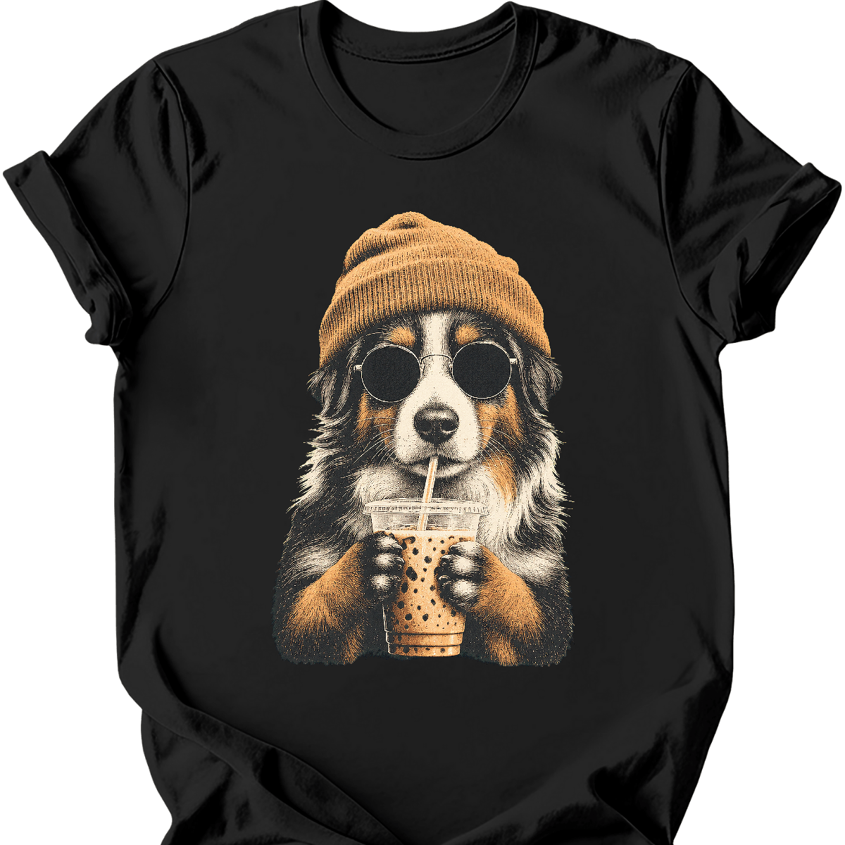 miniature American shepherd hipster dog tee black