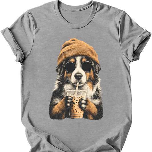 miniature American shepherd hipster dog tee sport grey