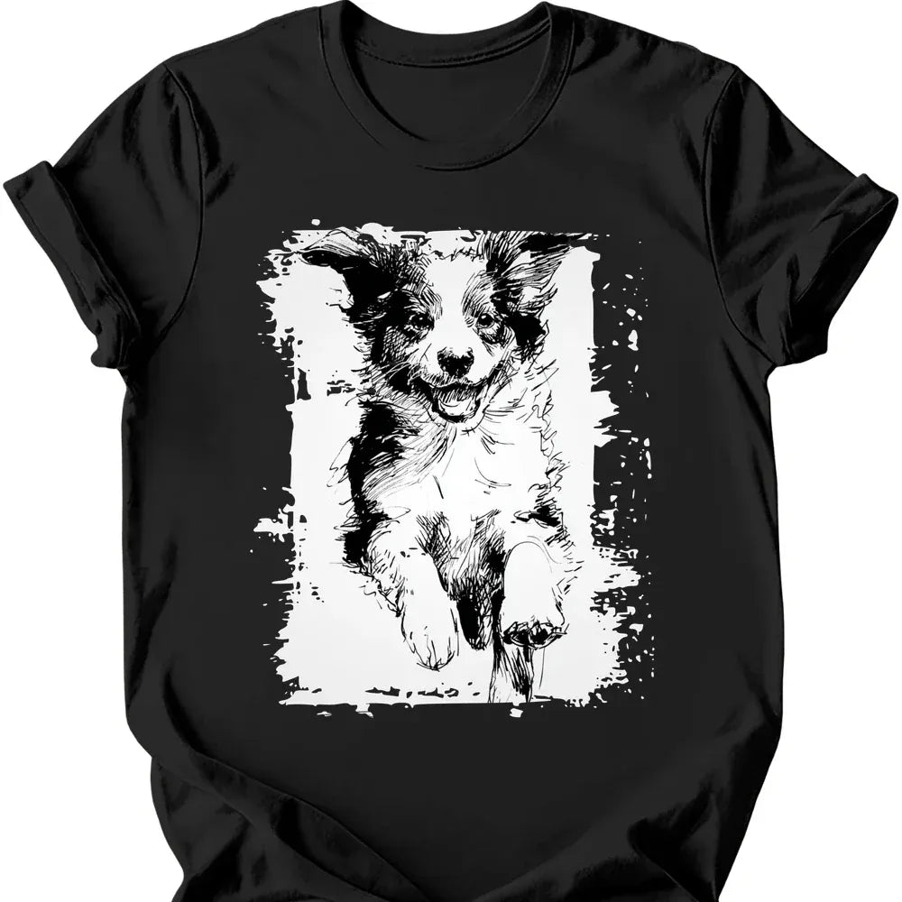 Miniature American Shepherd running dog tee black