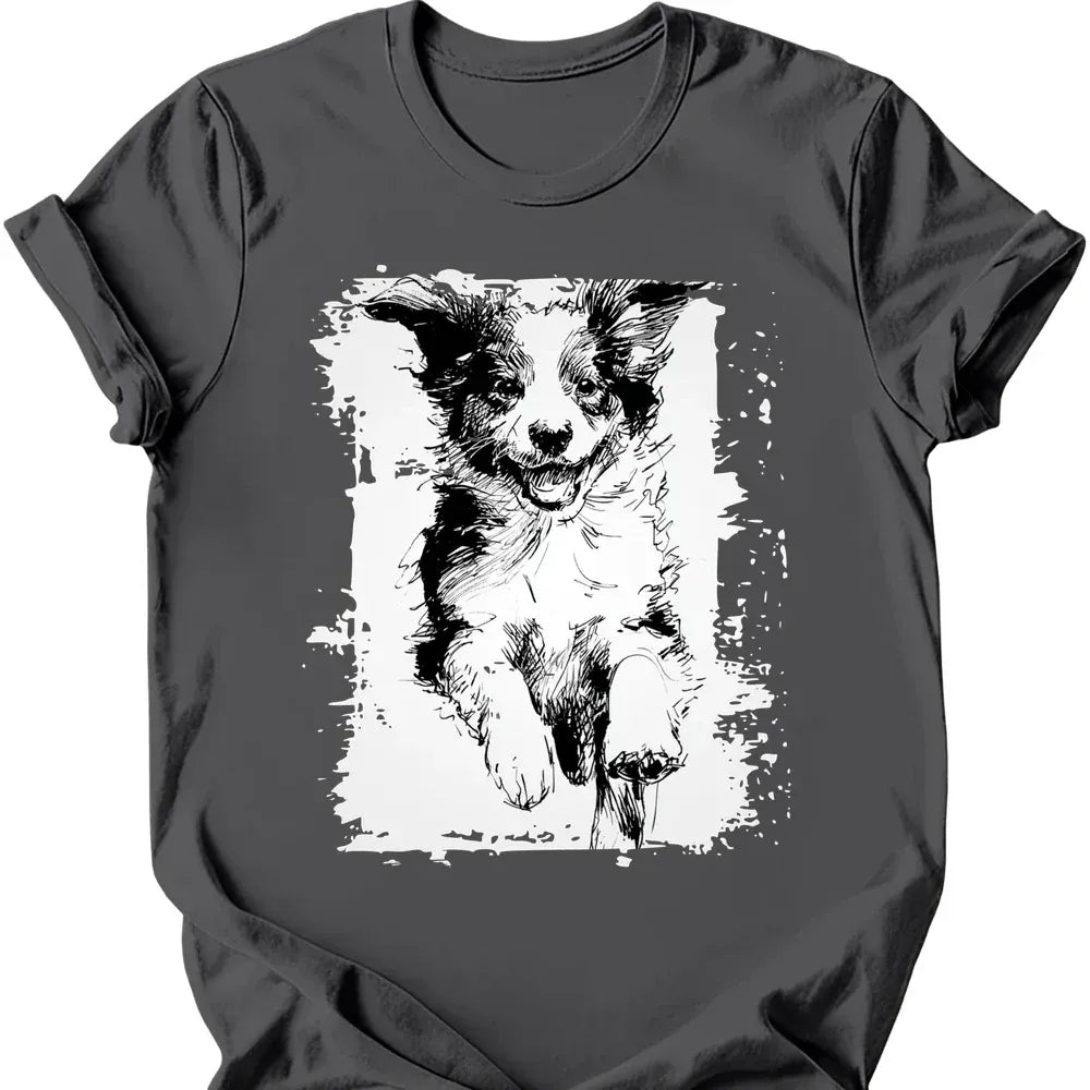 Miniature American Shepherd running dog tee charcoal