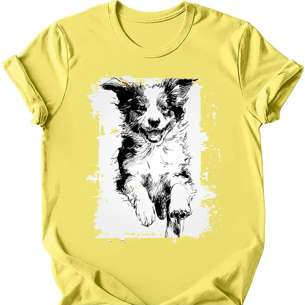 Miniature American Shepherd running dog tee cornsilk