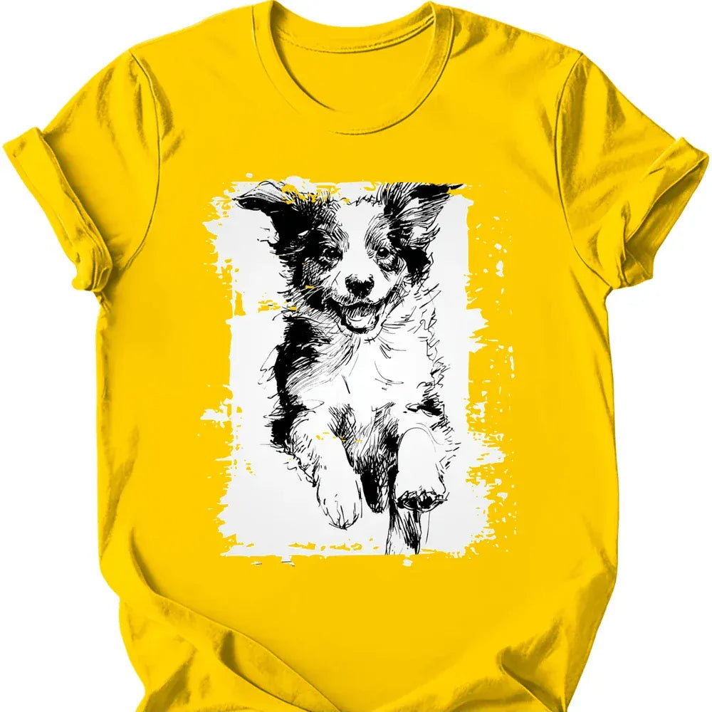 Miniature American Shepherd running dog tee daisy