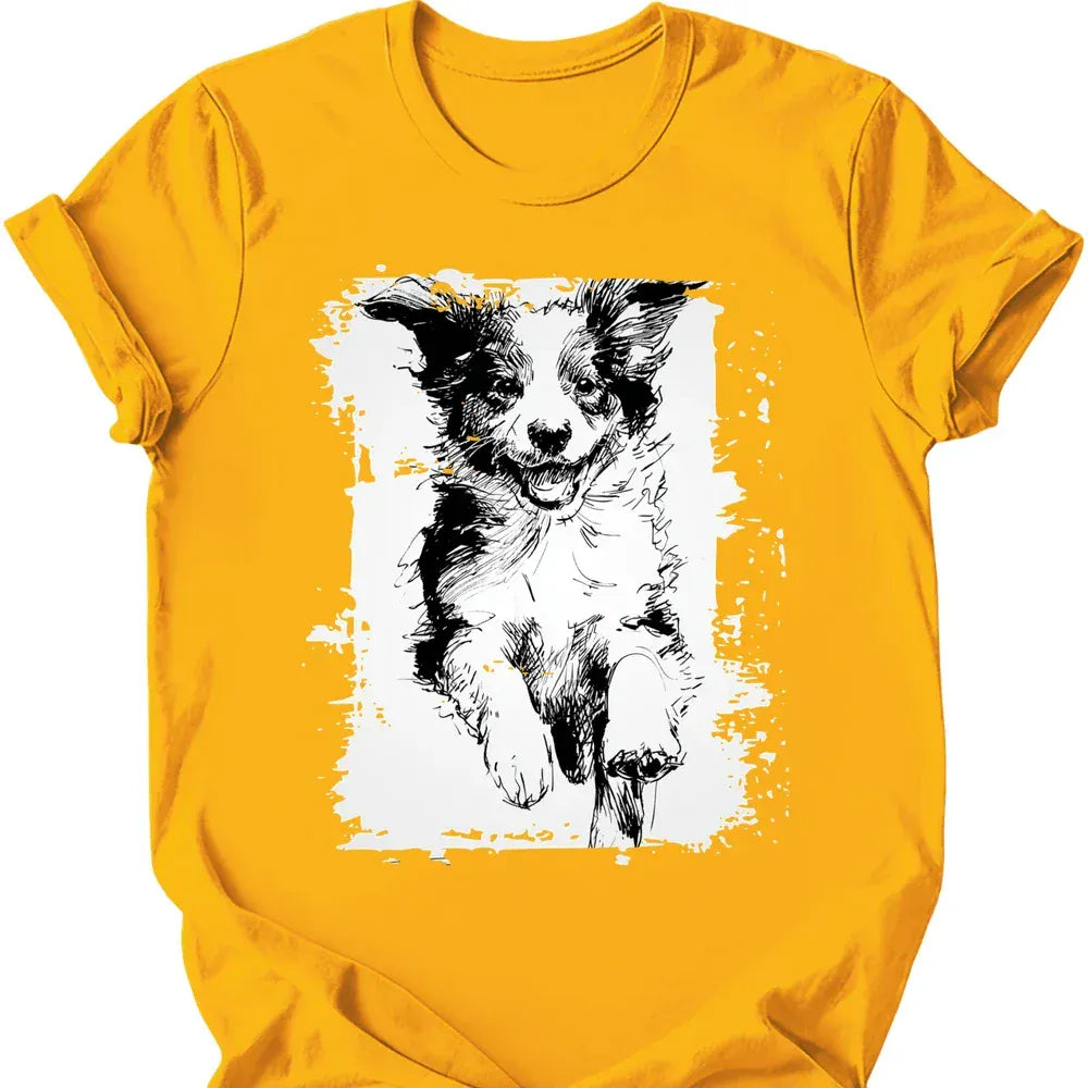 Miniature American Shepherd running dog tee gold