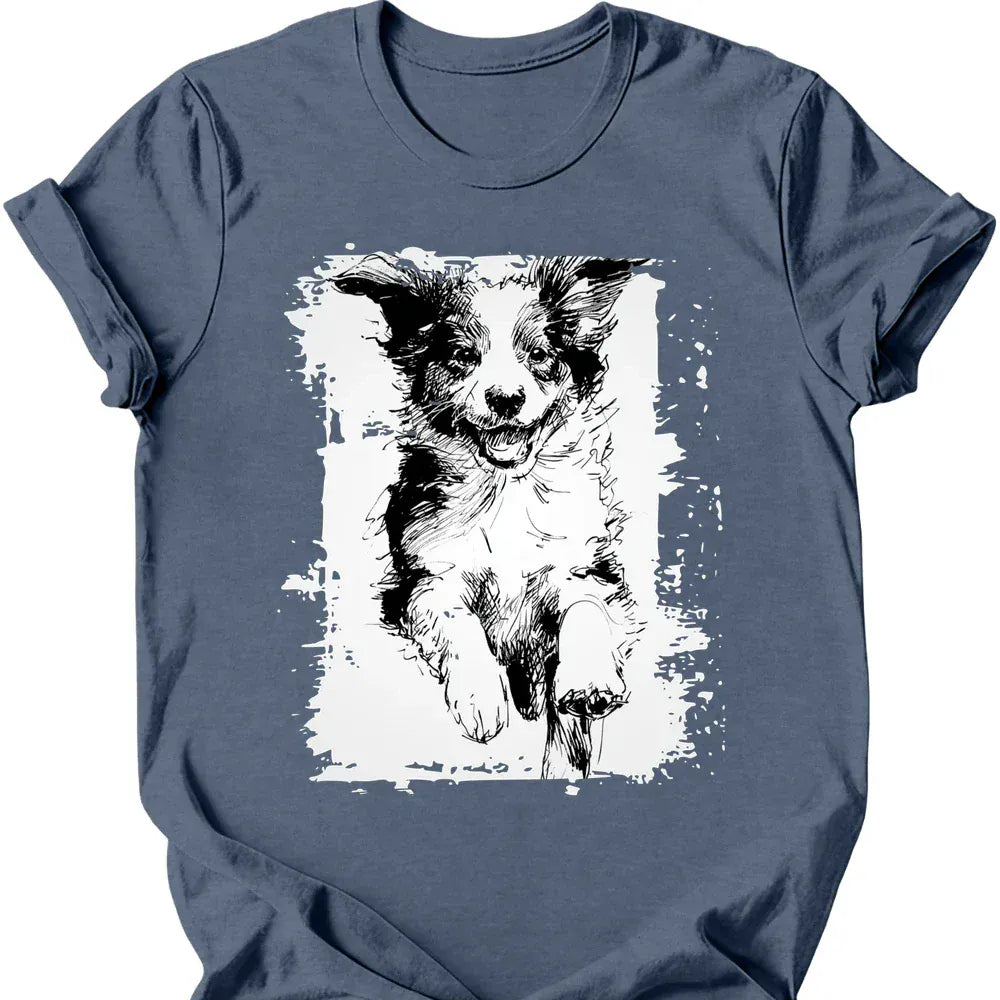 Miniature American Shepherd running dog tee heather indigo