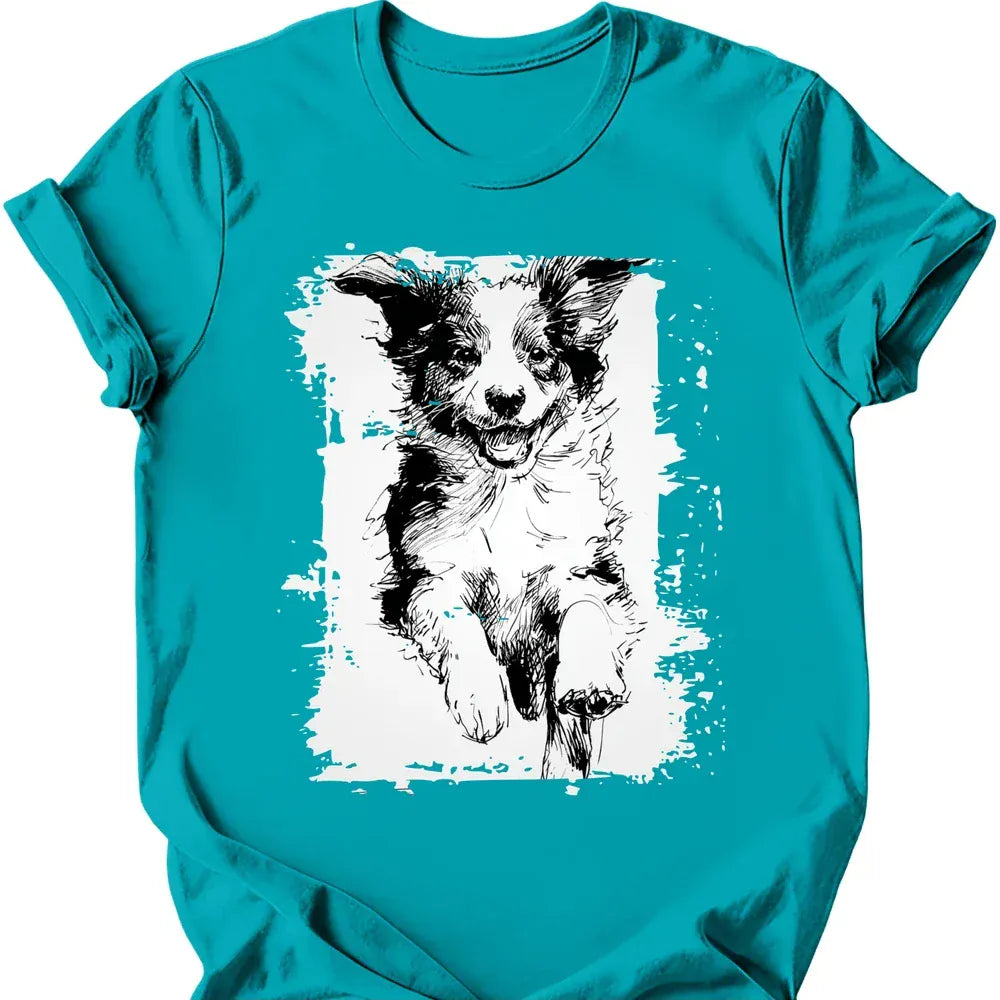 Miniature American Shepherd running dog tee tropical blue