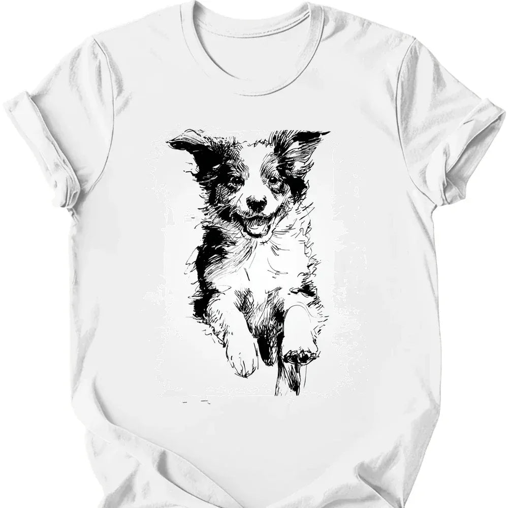 Miniature American Shepherd running dog tee white