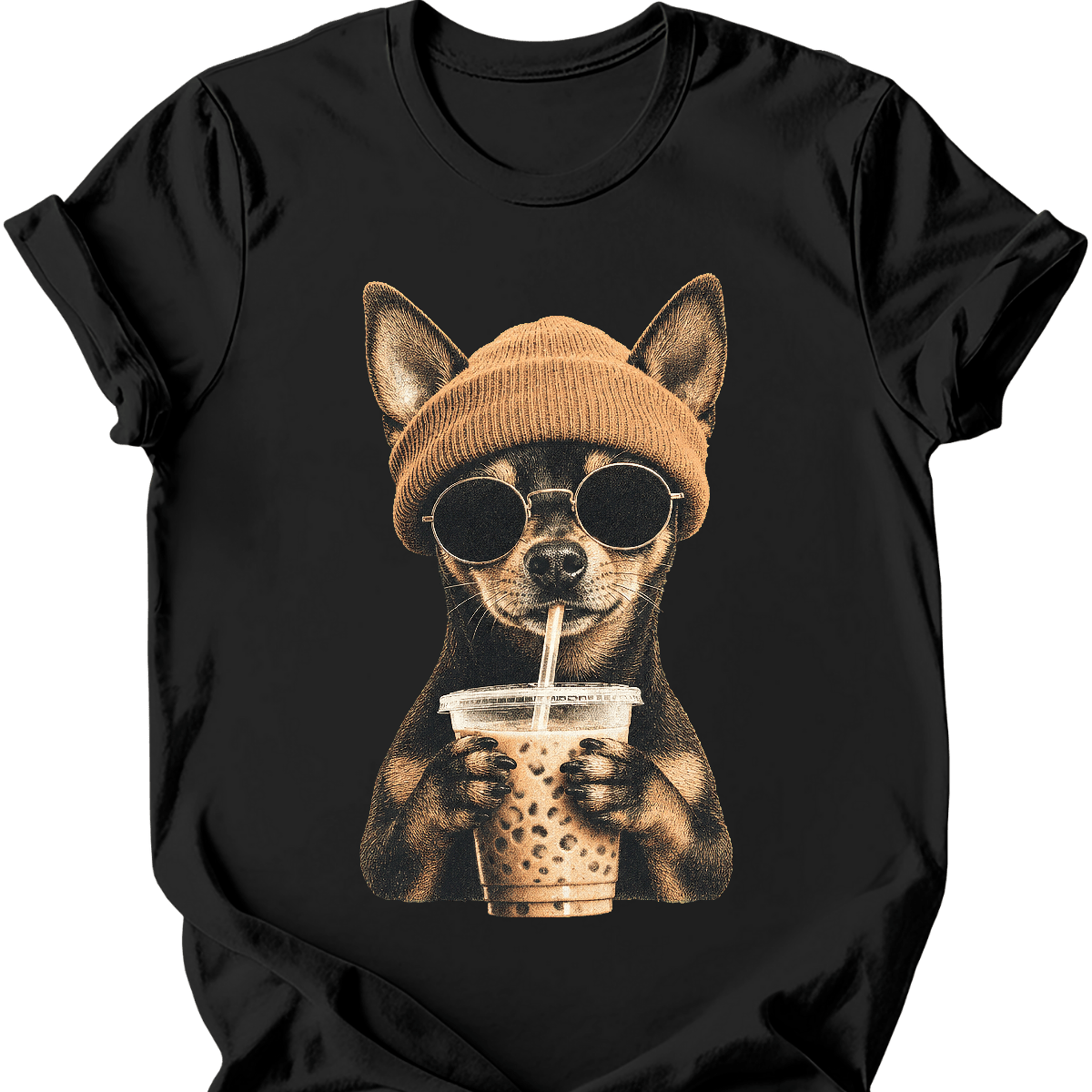 miniature pinscher hipster dog tee black