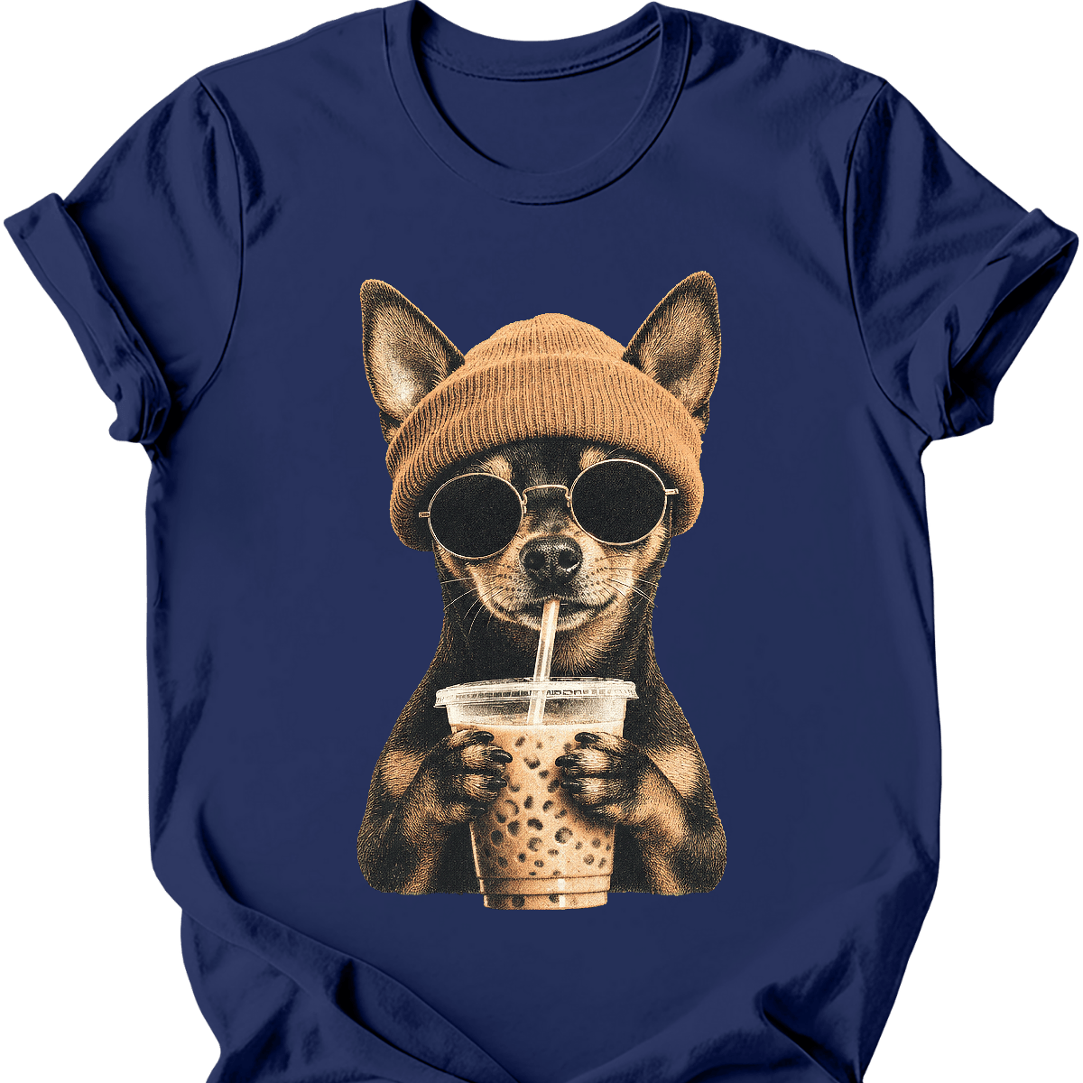 miniature pinscher hipster dog tee navy