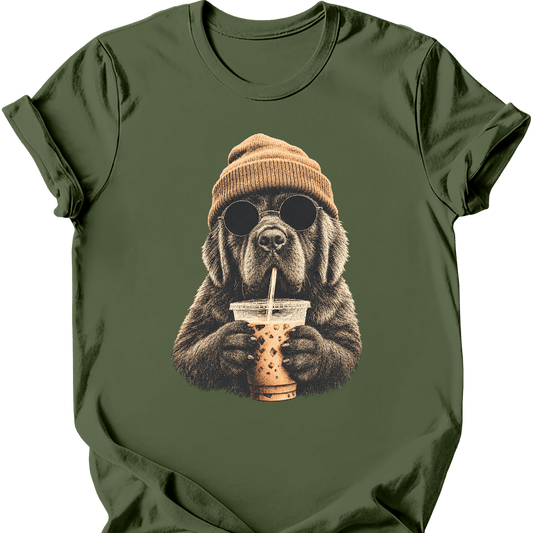 newfoundland hipster dog tee military green