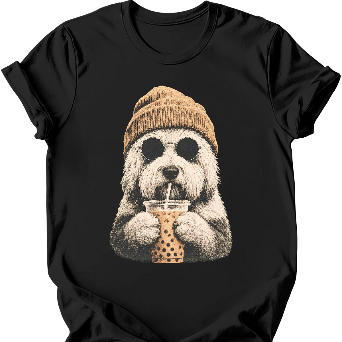 old english sheepdog hipster dog tee black