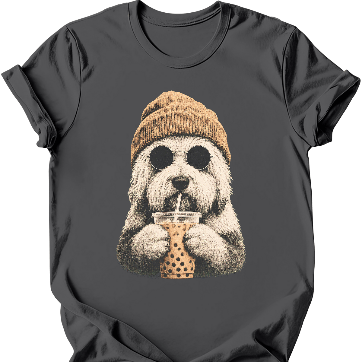 old english sheepdog hipster dog tee charcoal