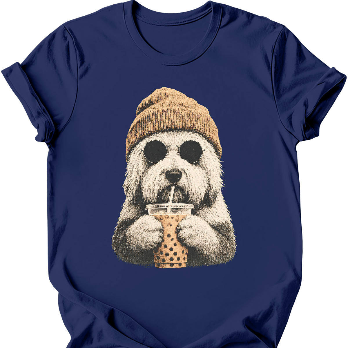 old english sheepdog hipster dog tee navy