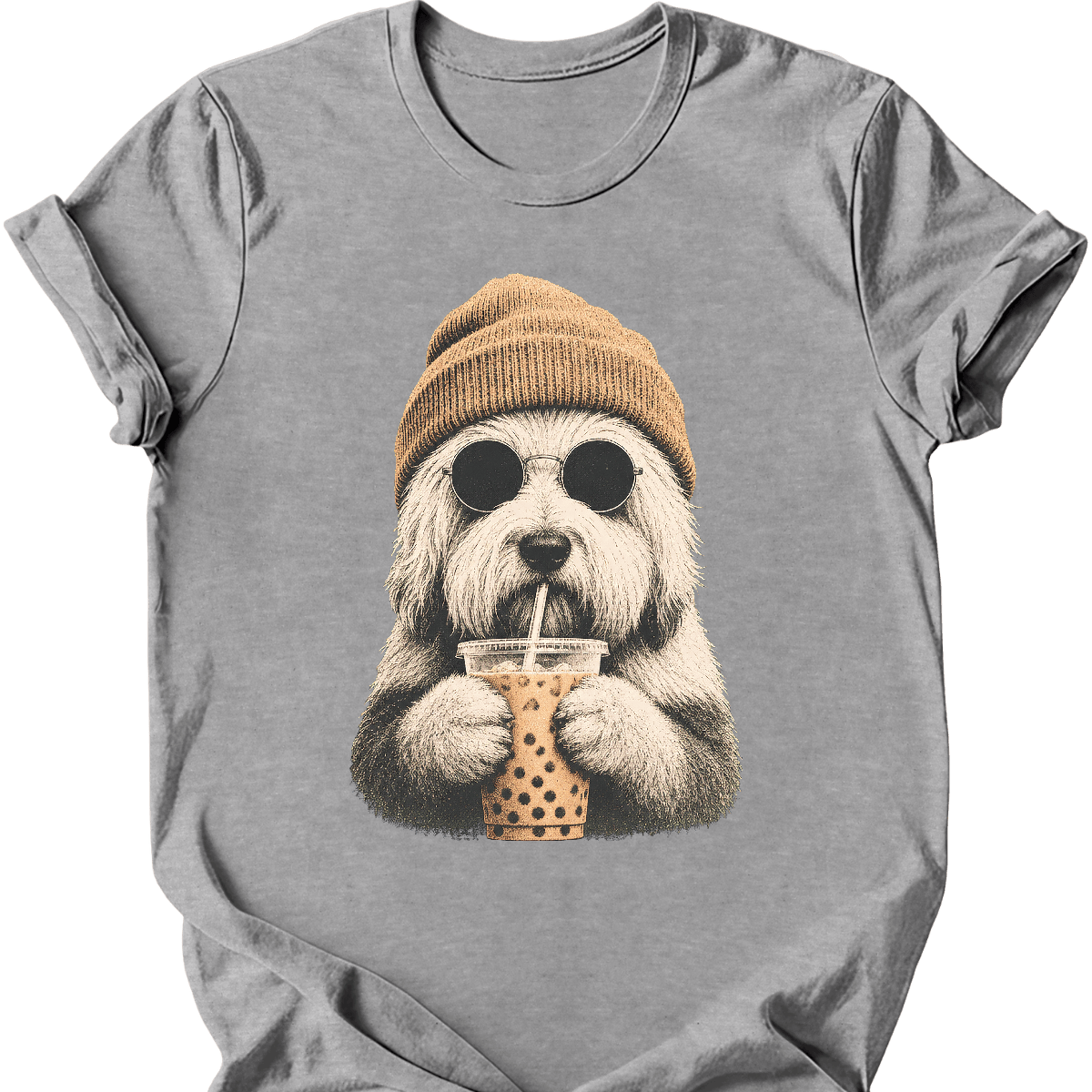 old english sheepdog hipster dog tee sport grey