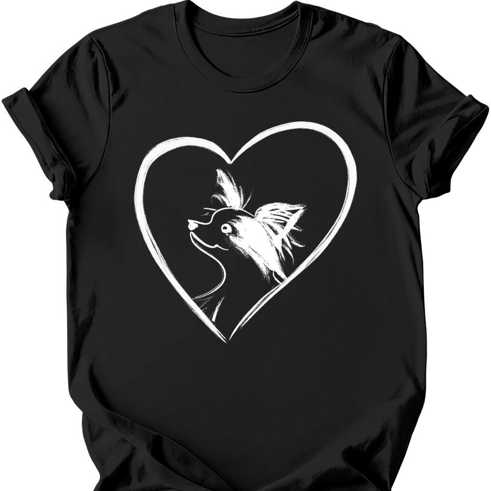 Papillon heart dog tee black