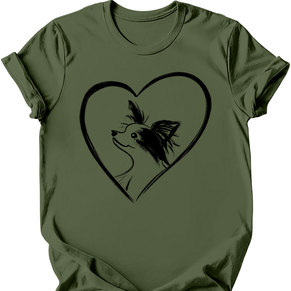 Papillon heart dog tee military green