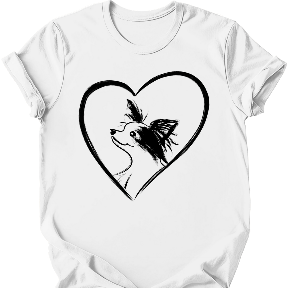 Papillon heart dog tee white