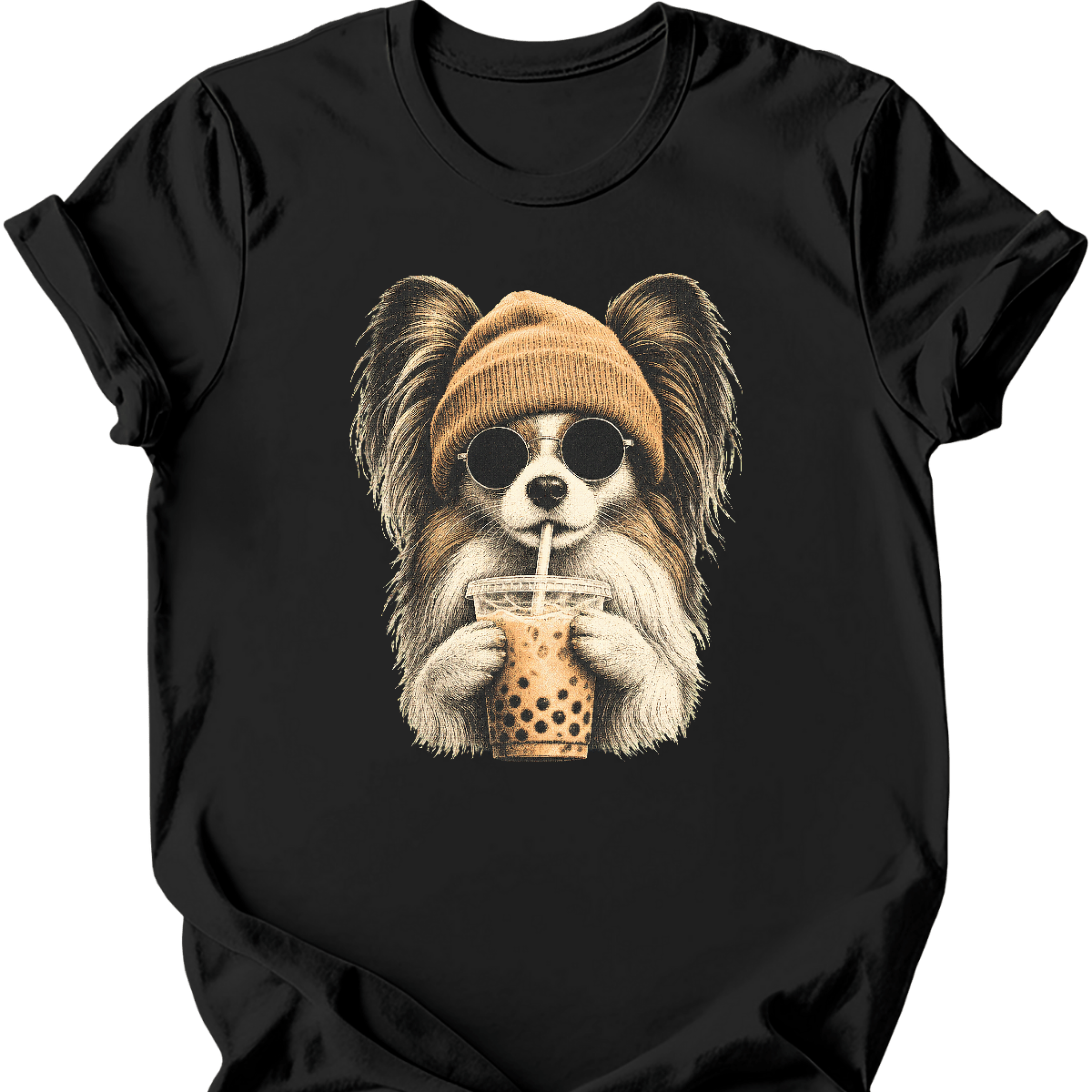 papillon hipster dog tee black
