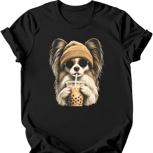 papillon hipster dog tee black
