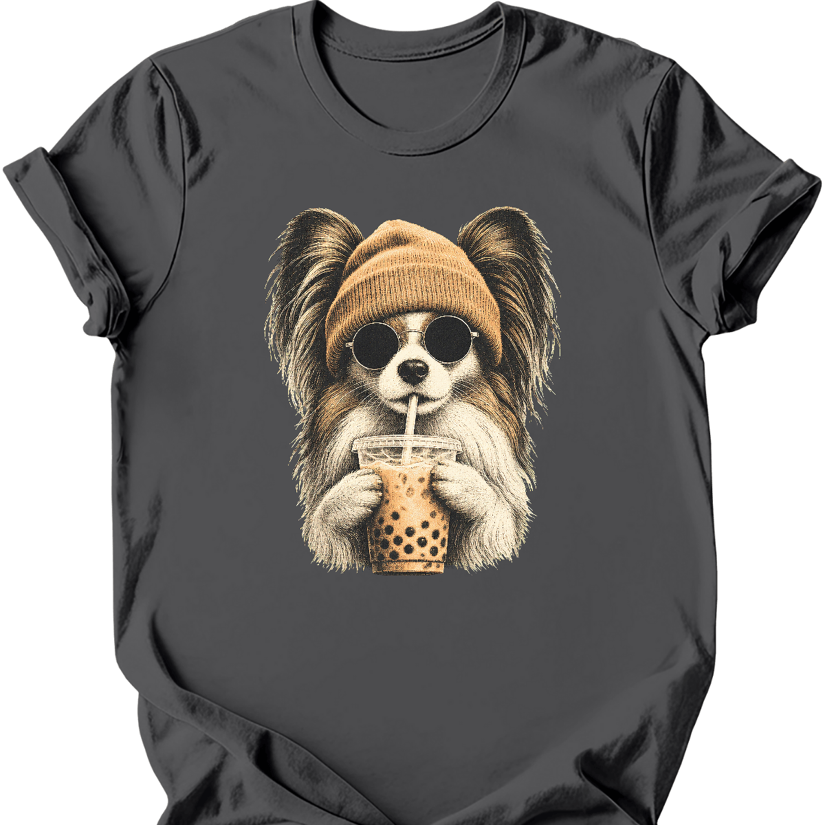 papillon hipster dog tee charcoal