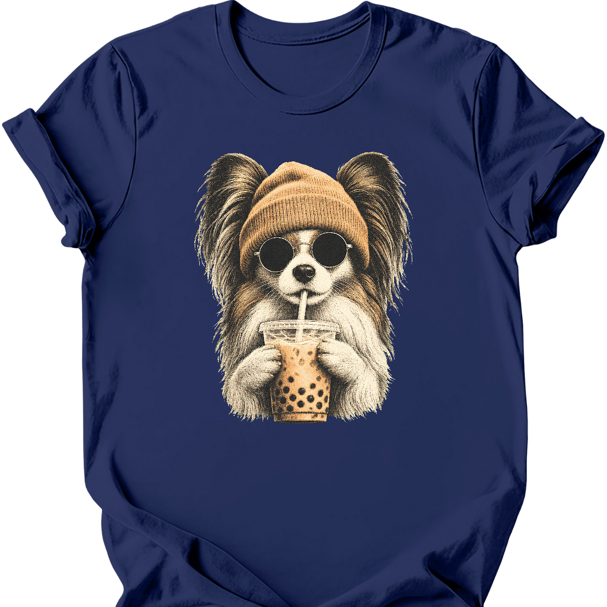 papillon hipster dog tee navy
