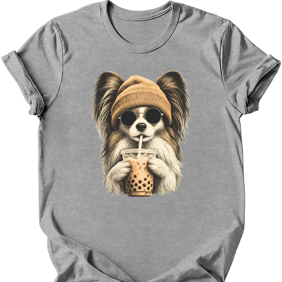 papillon hipster dog tee sport grey