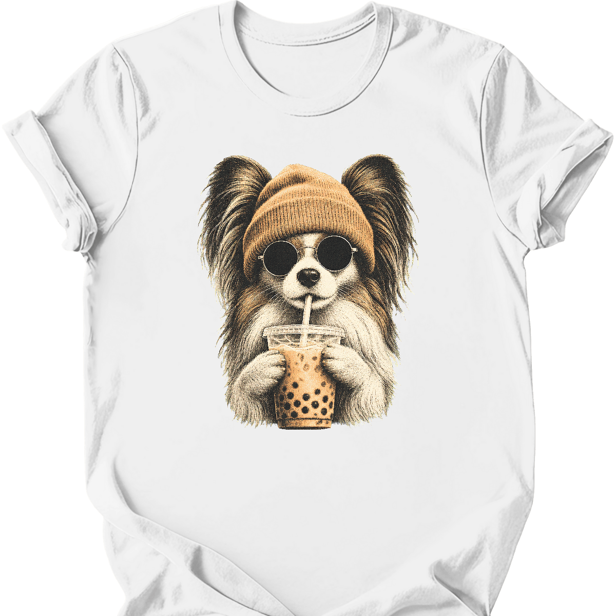 papillon hipster dog tee white