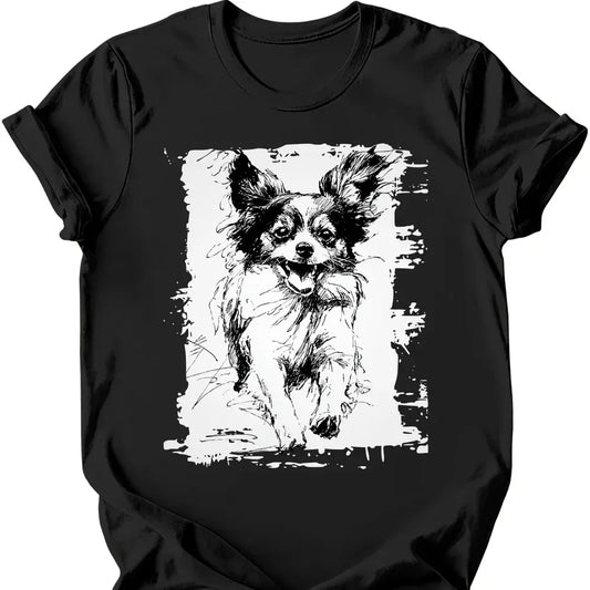 Papillon running dog tee black