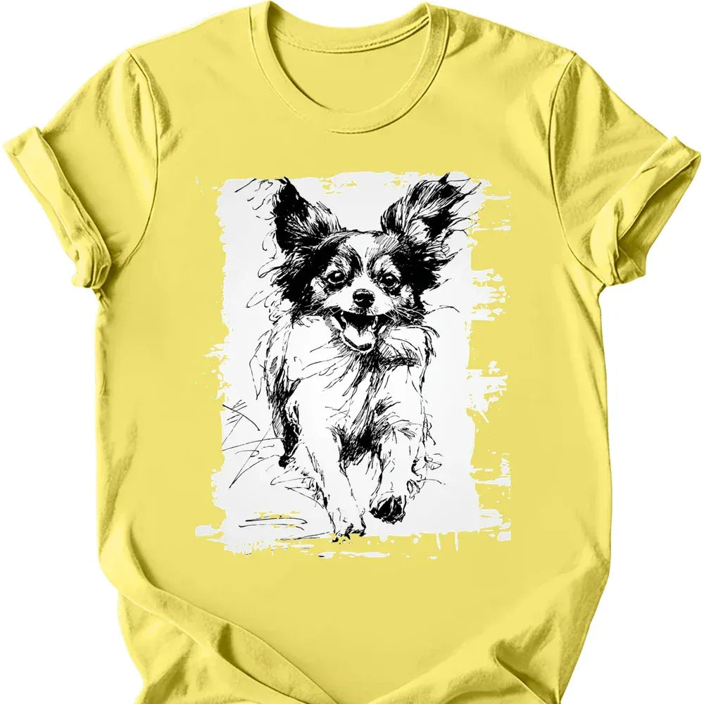 Papillon running dog tee cornsilk
