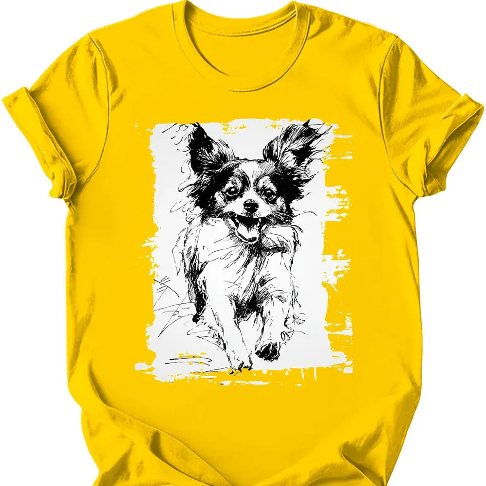 Papillon running dog tee daisy