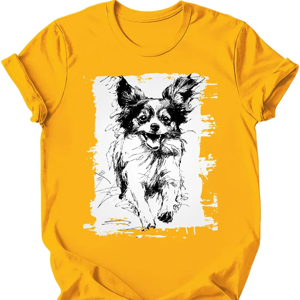 Papillon running dog tee gold