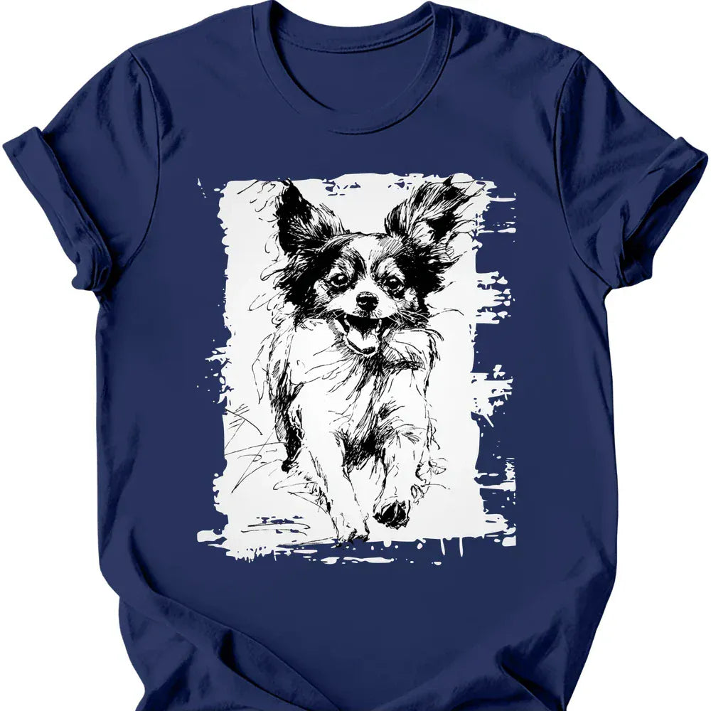 Papillon running dog tee navy