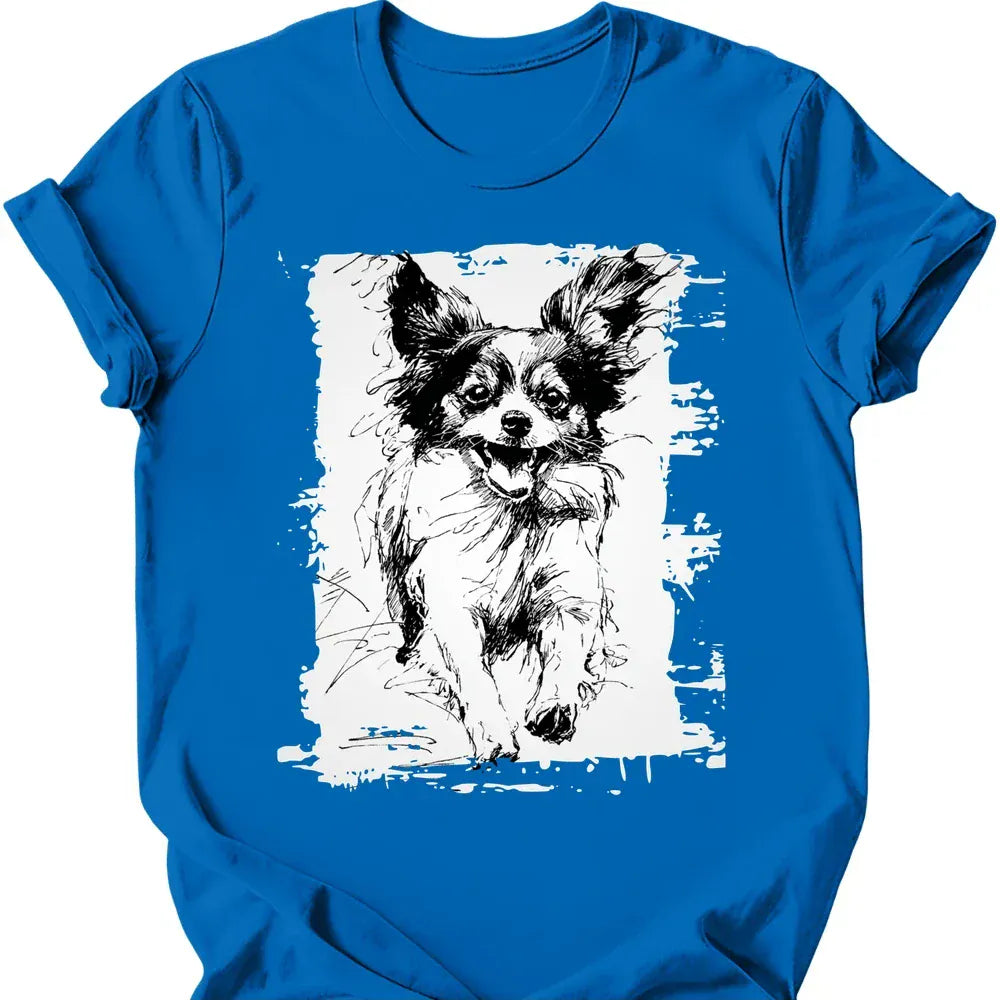 Papillon running dog tee royal