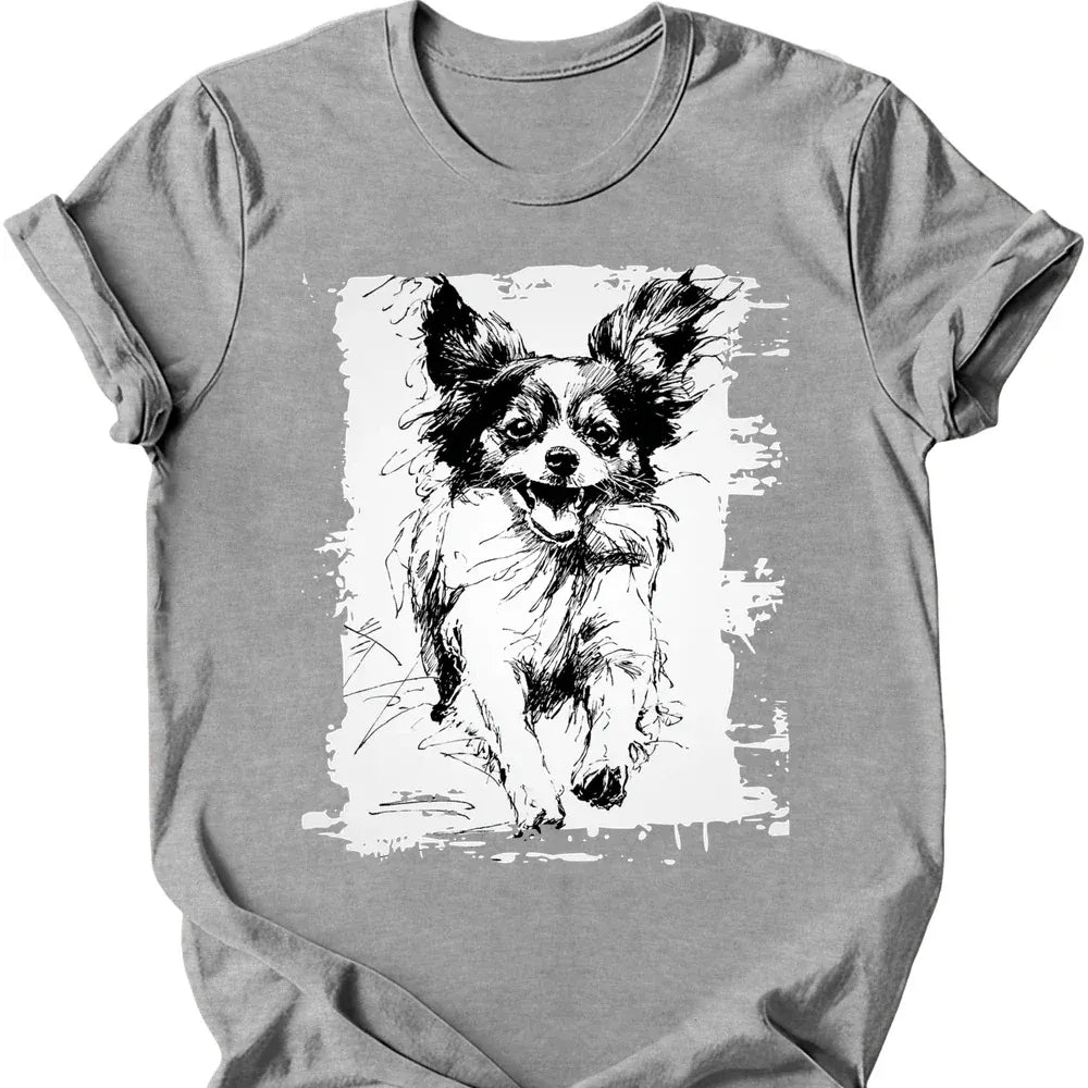 Papillon running dog tee sport grey