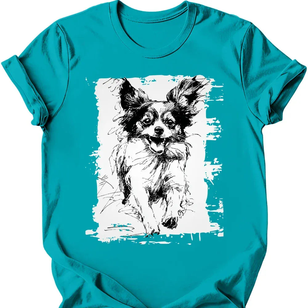Papillon running dog tee tropical blue
