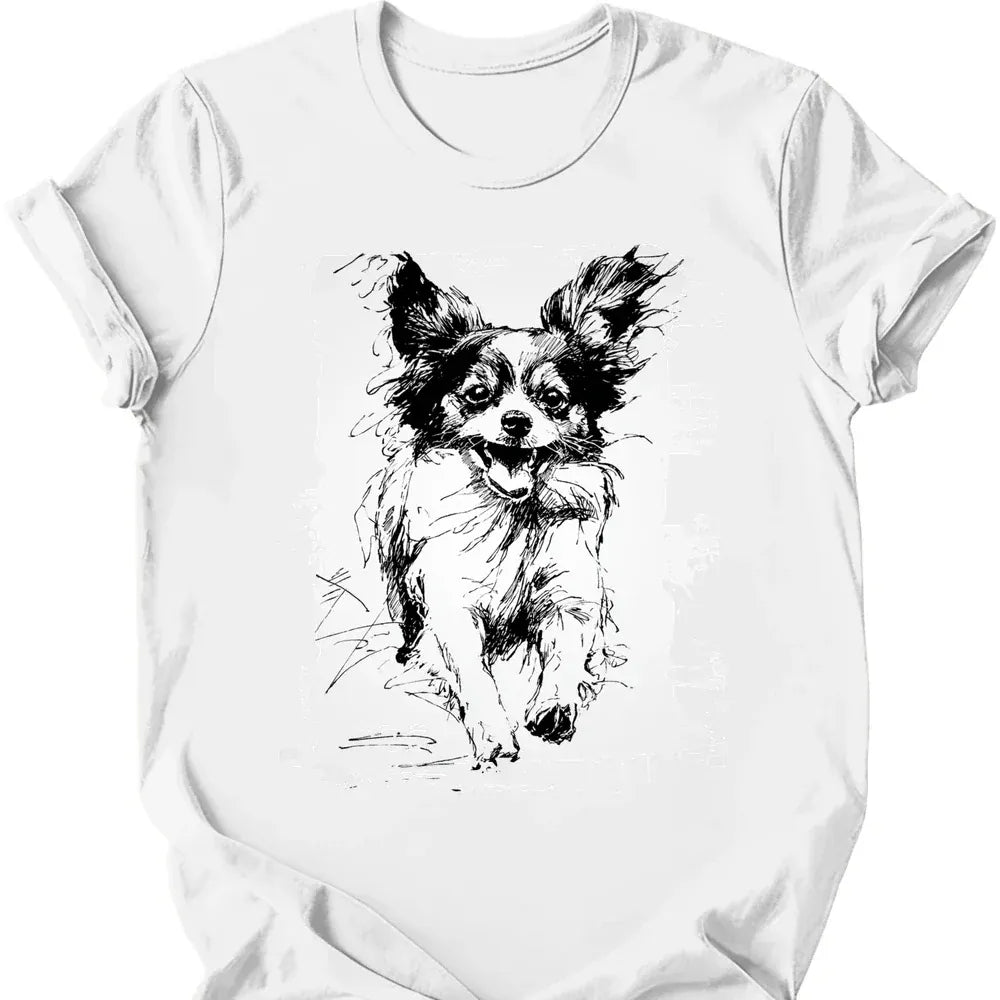 Papillon running dog tee white