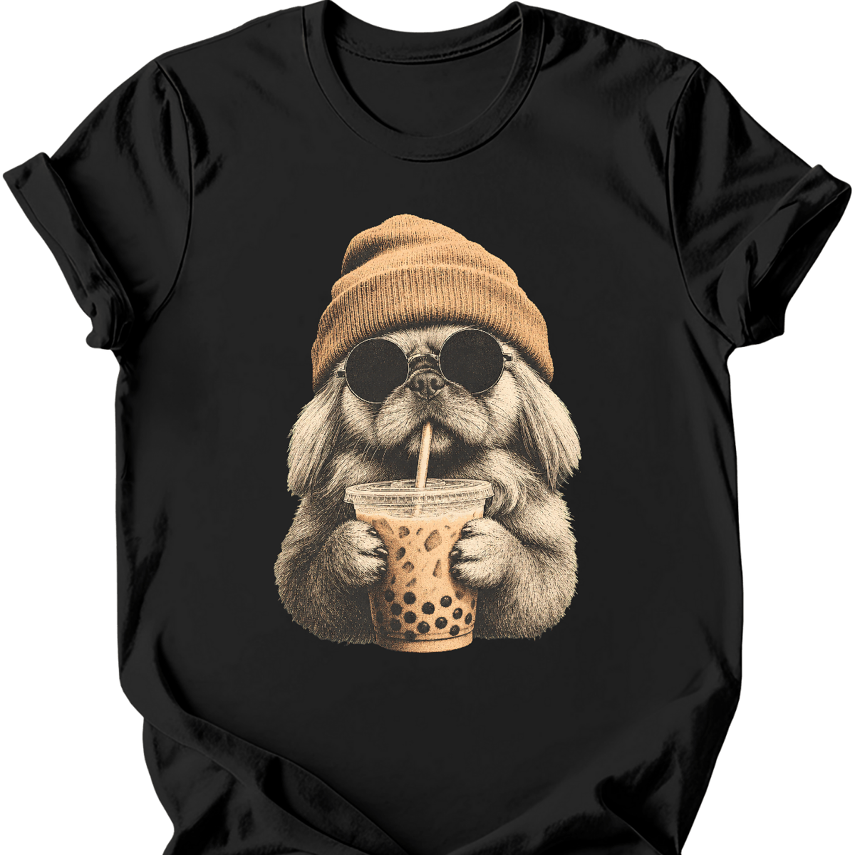 pekingese hipster dog tee black