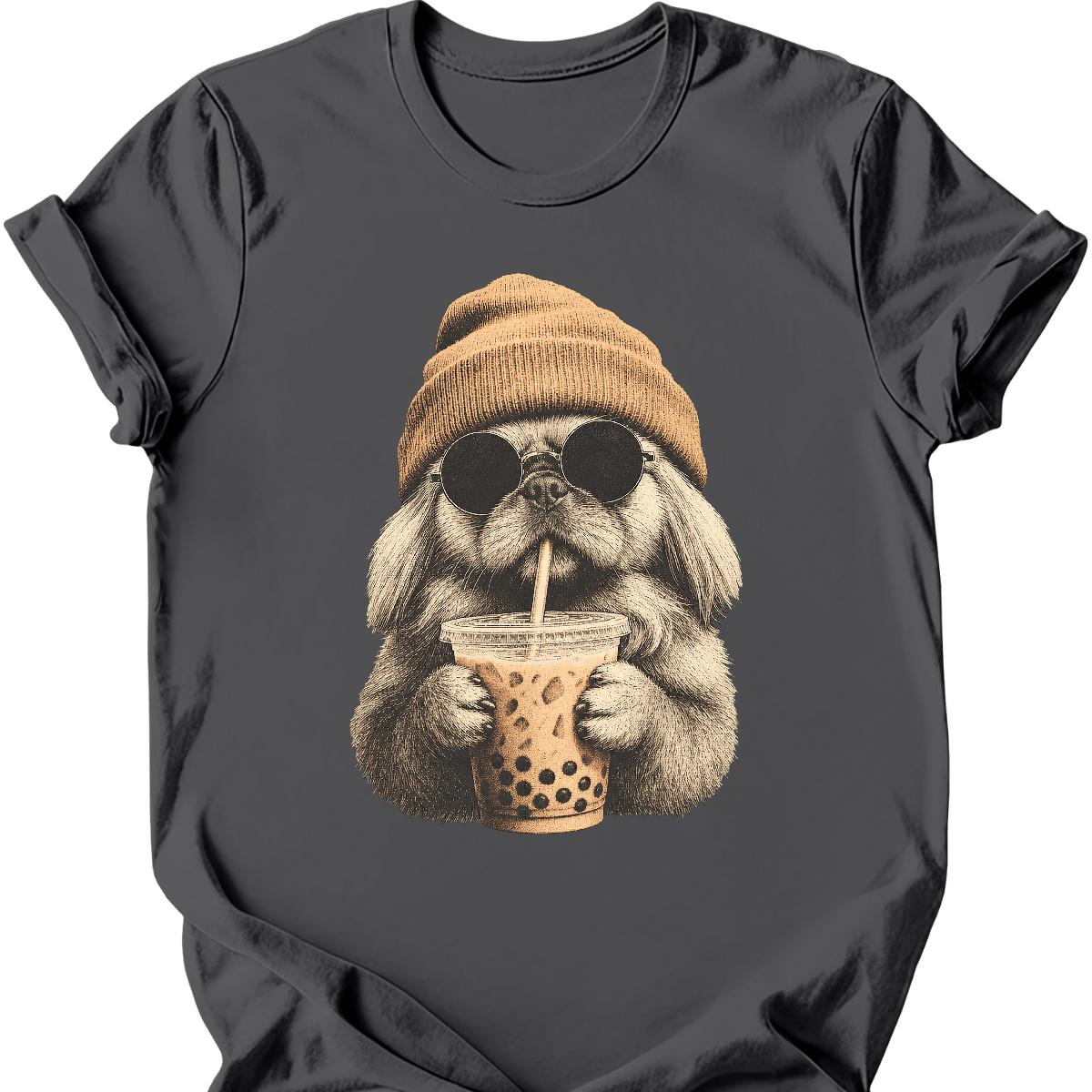 pekingese hipster dog tee charcoal