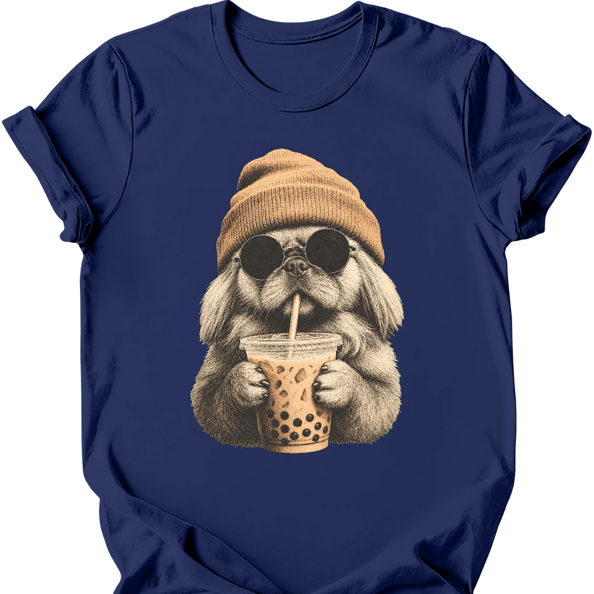 pekingese hipster dog tee navy