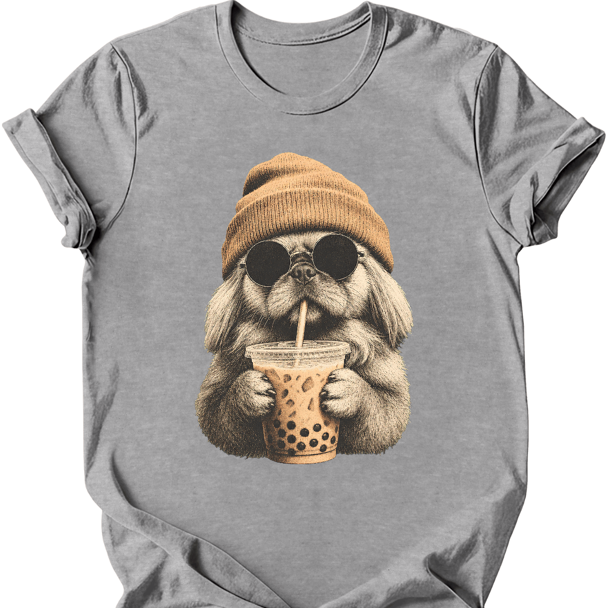 pekingese hipster dog tee sport grey