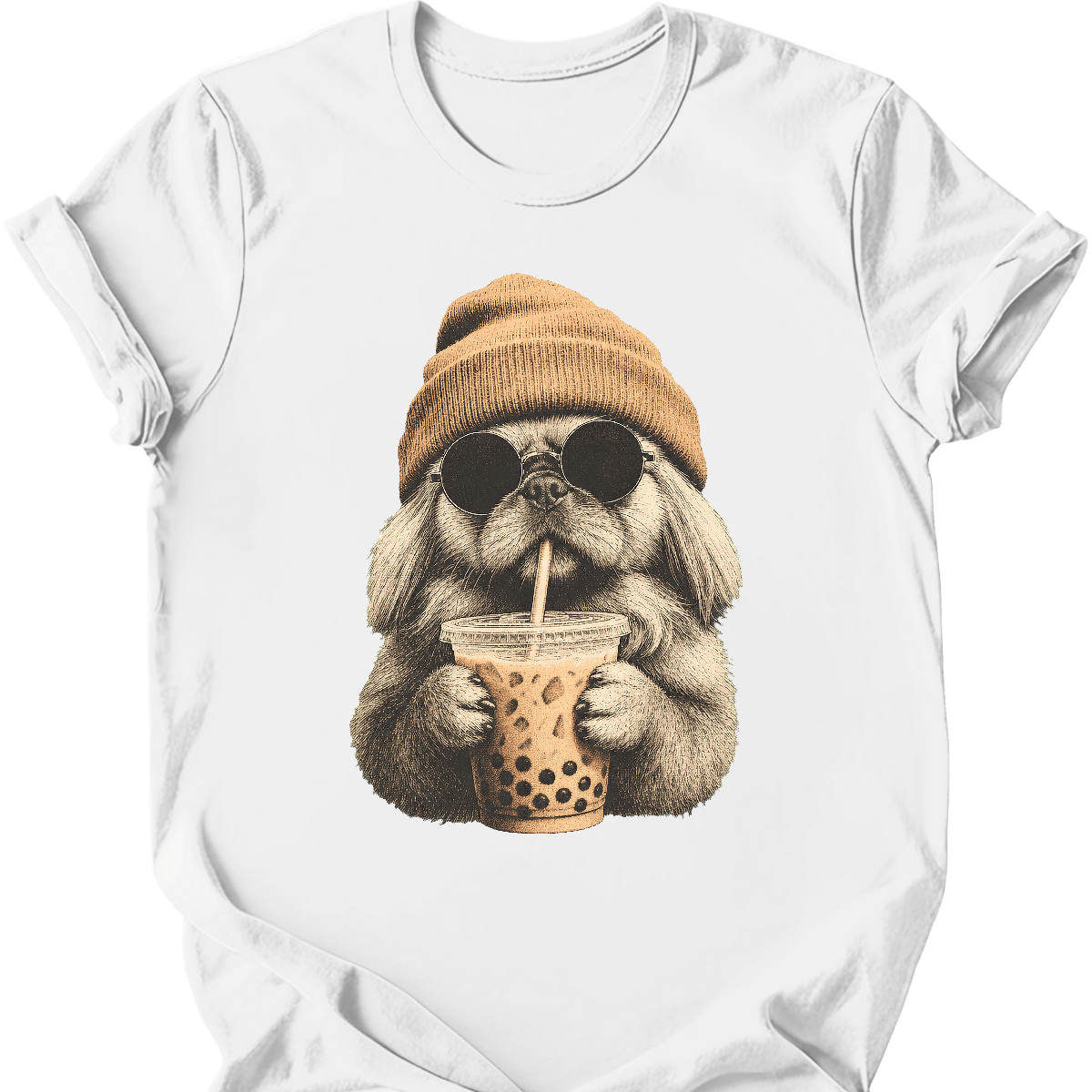 pekingese hipster dog tee white
