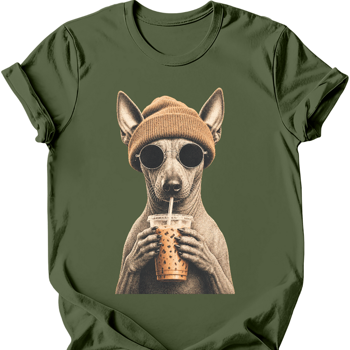 peruvian hipster dog tee military green