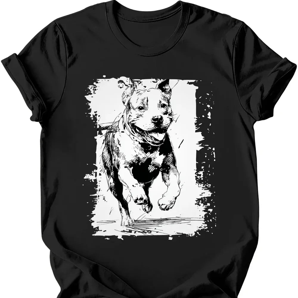 Pitbull running dog tee black
