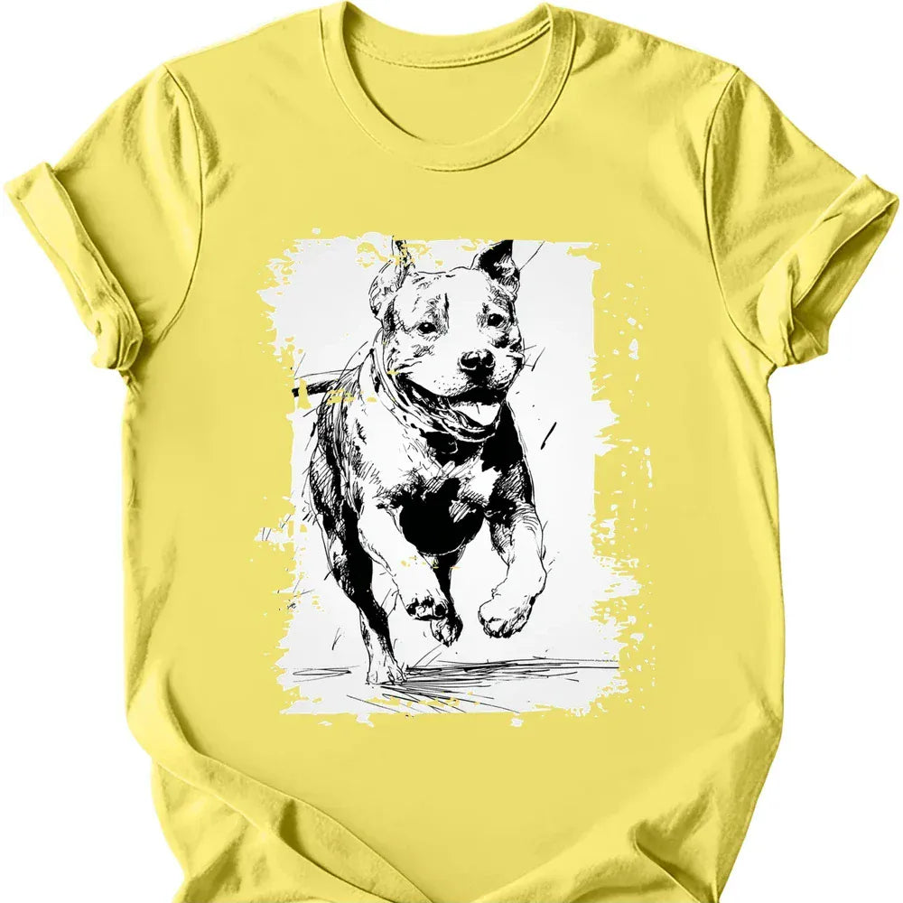 Pitbull running dog tee cornsilk
