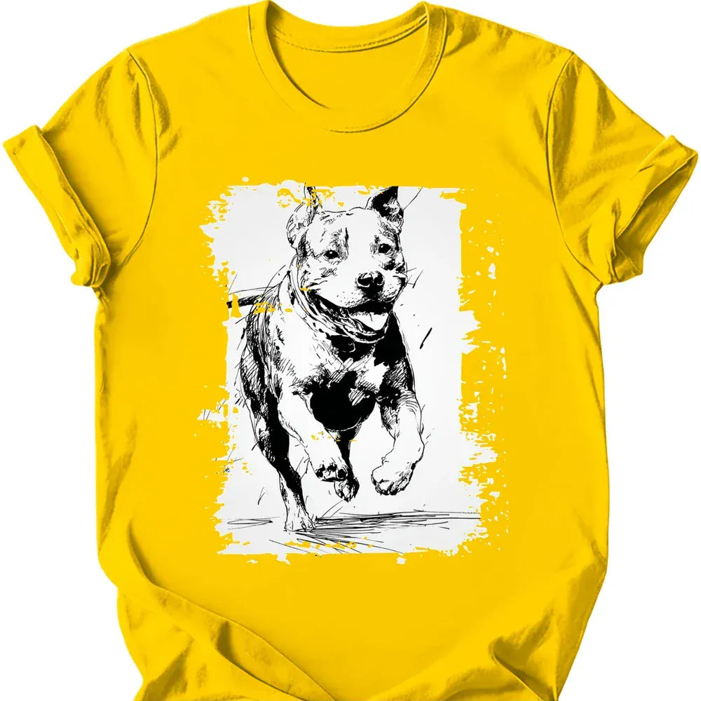 Pitbull running dog tee daisy